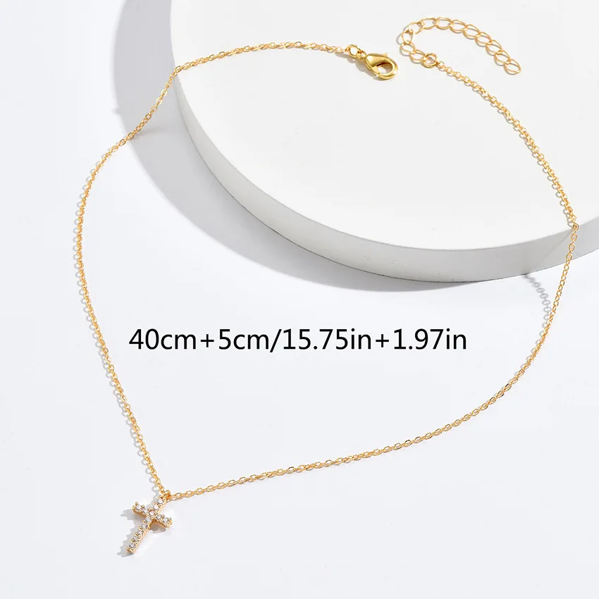 Fashion New Zircon Inlaid Cross Necklace Pendant Jewelry for Women Gold Color Long Clavicle Chain Necklaces – Image 6