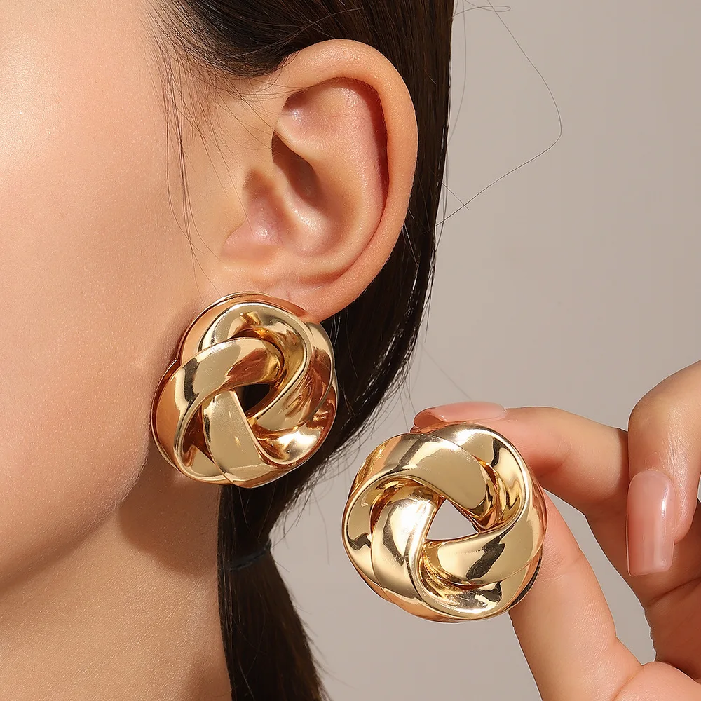 Gold Color Stud Earrings Irregular Hollow Earrings Twisted Geometric Personality Earrings for Women – Image 6