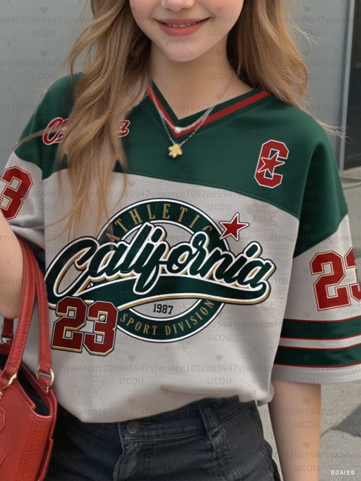 Girls Casual Sports Style California Print Short Sleeve V-Neck Women's Children Men's T-shirt Tops – Image 8