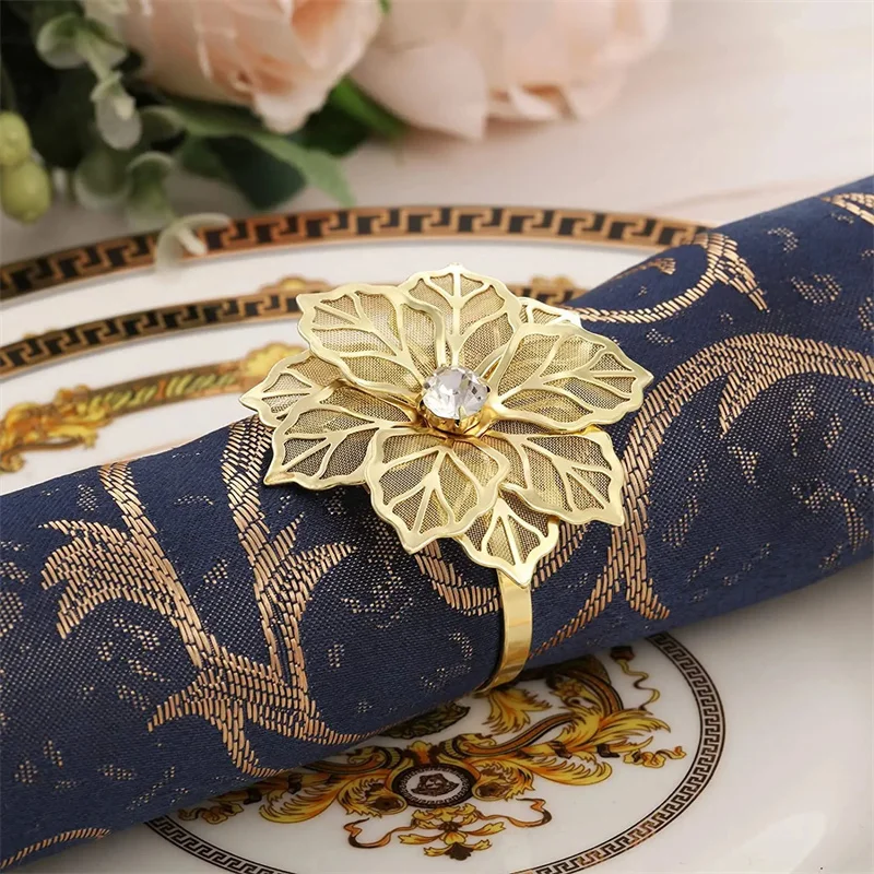 1/6Rose Flower Napkin Holder Floral Rhinestone Napkins Rings for Wedding Christmas Party Dinner Table Decor – Image 5
