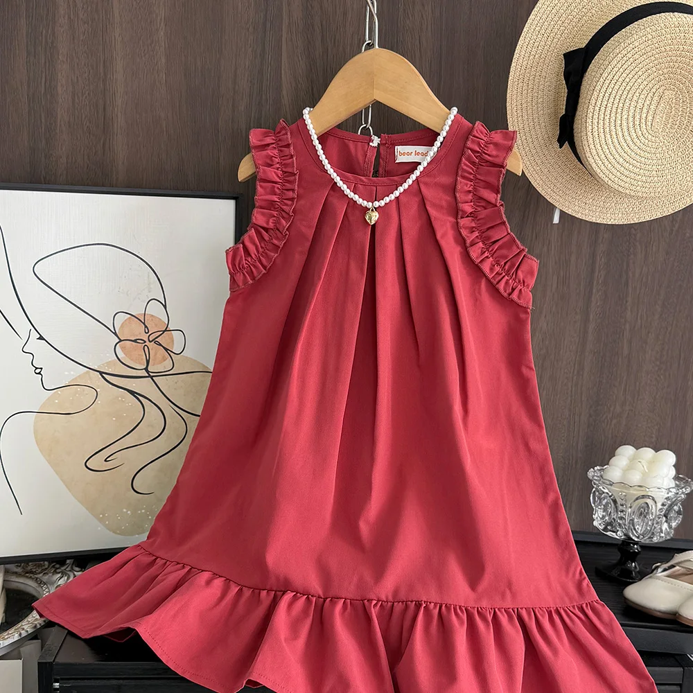Bera Leader Korean Version Sleeveless Pleated Dress Solid Color Round Neck Children's Clothes Summer Kids Dresses for Girls Wear – Image 12