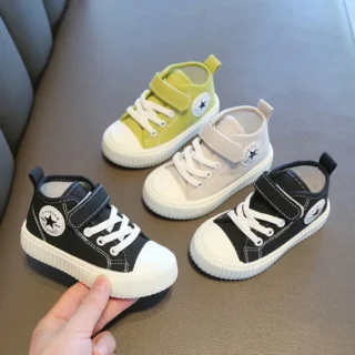 Kid Canvas Shoes Girls Fashion Simple and Versatile Casual Shoes Boy Solid Color Round Toe Non-slip Soft Platform Children Shoes