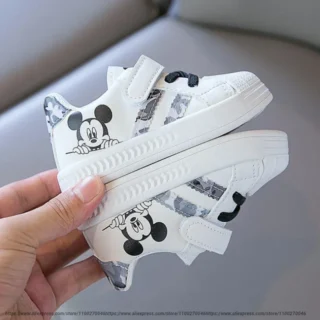 Disney White Casual Shoes For Baby Boy Girl Brand Children Sneaker Mickey Mouse Kids Sports Shoes Toddler Walking Shoes