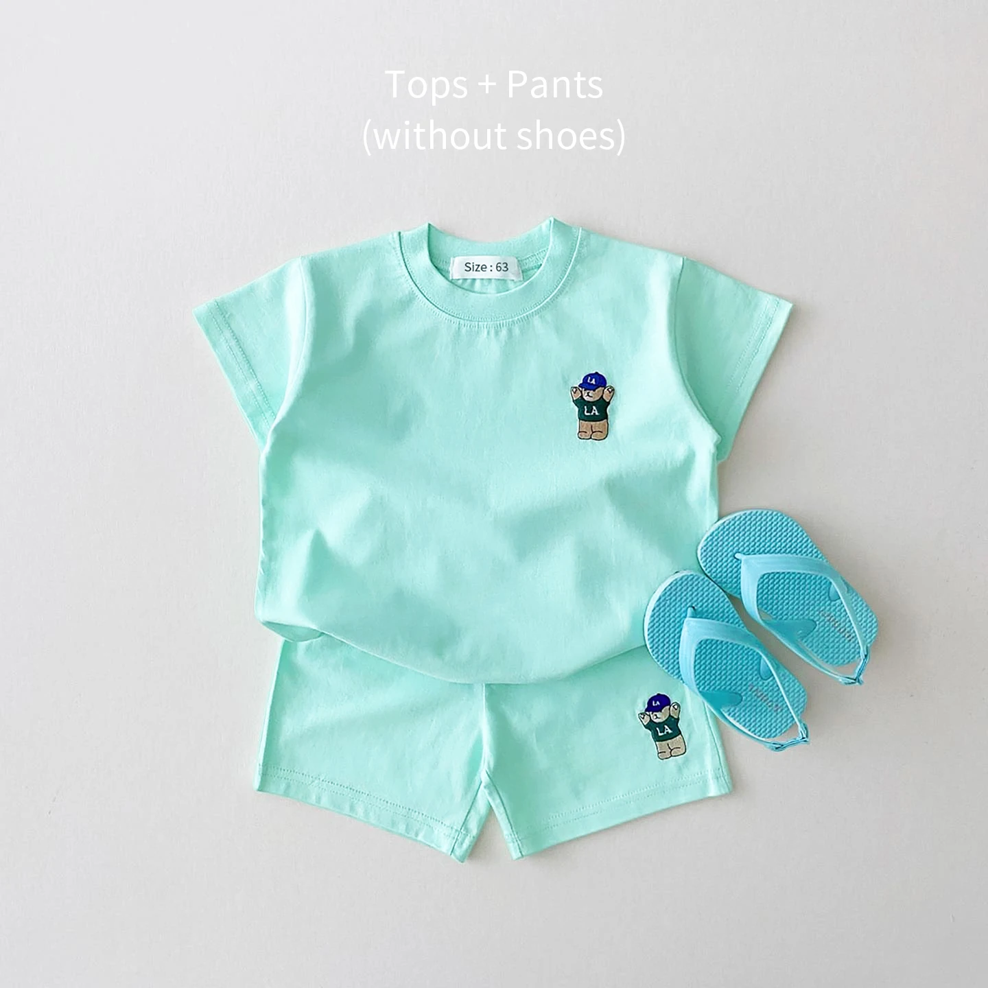 2023 Summer Korea Baby Boys Suit Embroidered Bear Badge Tees T shirts+Loose Shorts Girls 2Pcs Casul Infant Sets Toddler Clothes – Image 11