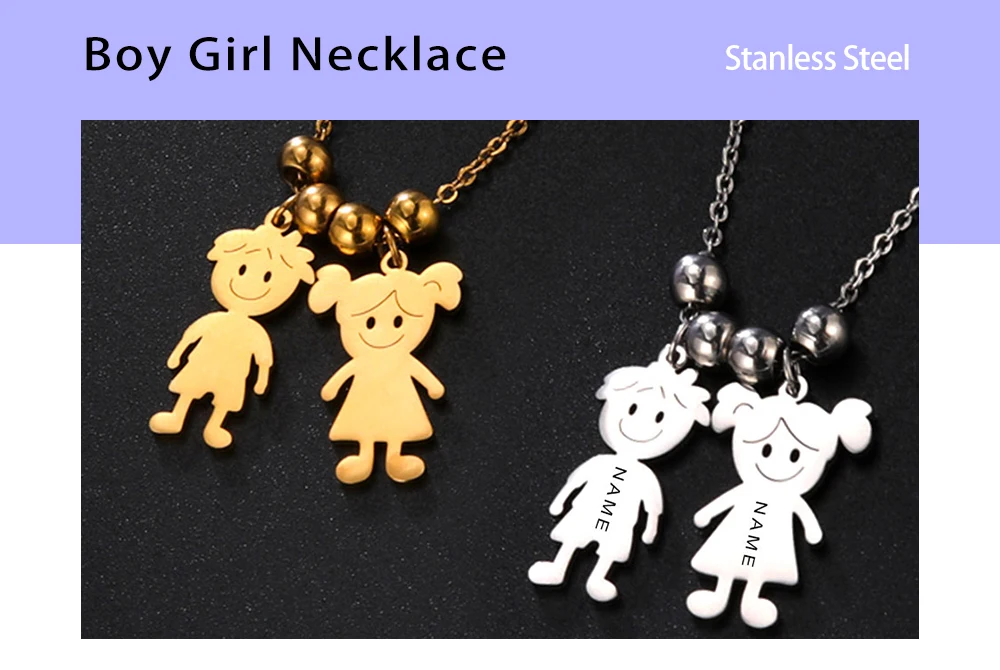 Personalized Boy Girl Necklace Custom Chain Name Mother Father Day Kid Family Gift For Women Men Stainless Steel Pendant Jewelry – Image 26