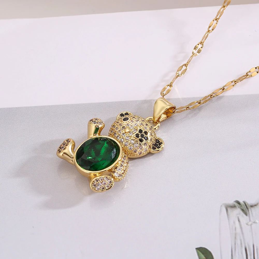NEWBUY Hot Sale 2 Style Lovely Bear Pendant Necklaces For Women Shiny CZ Zircon Inlay Gold Color Copper Jewelry – Image 9