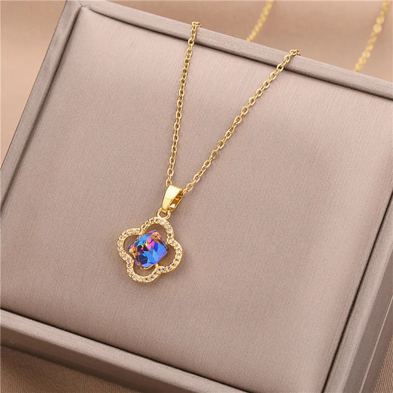 New In Light Luxury Zircon Crystal Stainless Steel Necklaces For Women Korean Fashion Sweet Sexy Female Clavicle Chain Jewelry – Image 25