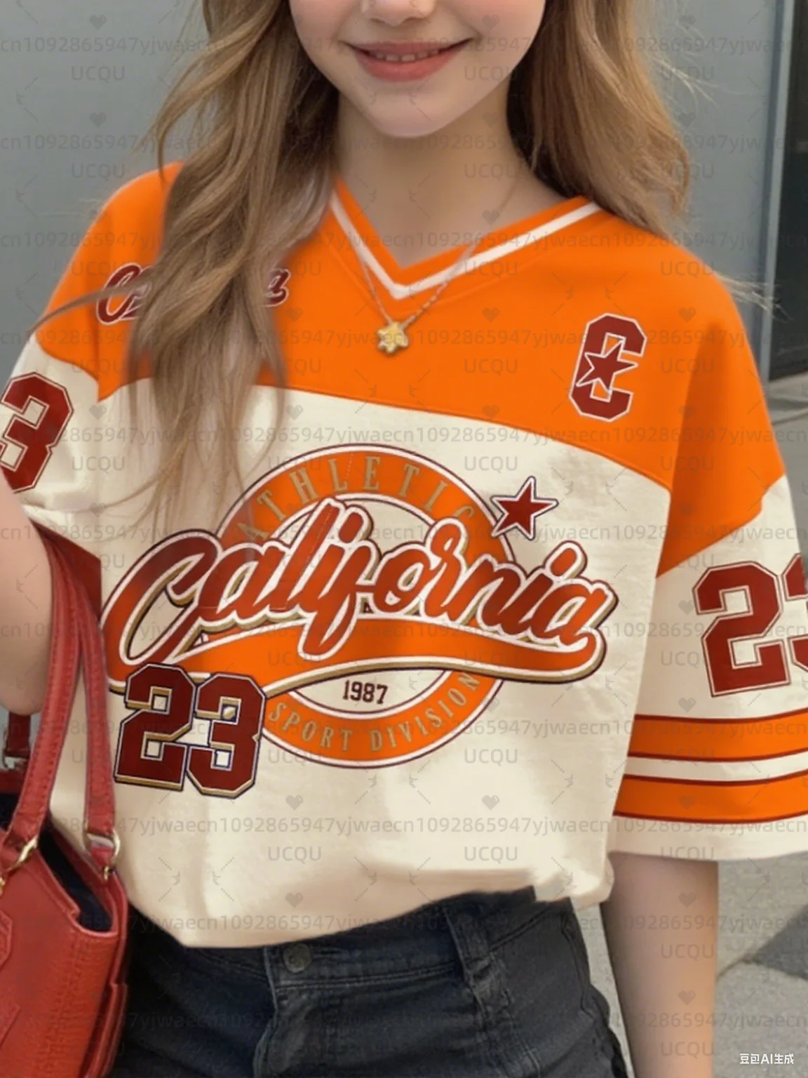 Girls Casual Sports Style California Print Short Sleeve V-Neck Women's Children Men's T-shirt Tops – Image 6