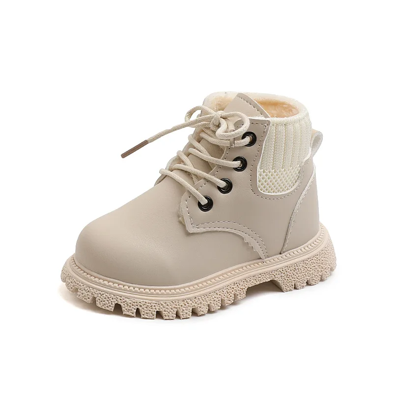Kids Leather Chelsea Boots Waterproof Children Sneakers Beige Toddler Snow Boots Girl Winter Shoe Boy – Image 6