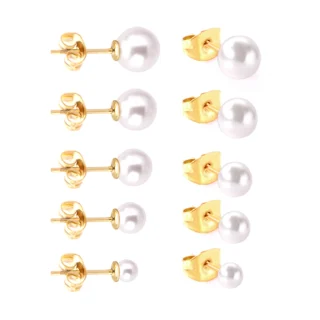 10Pair Imitation Pearl Stud Earrings 316L Stainless Steel Hypoallergenic No Fade Gold Silver Plated Casual Piercing Earring Gift