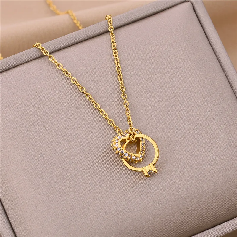 New In Light Luxury Zircon Crystal Stainless Steel Necklaces For Women Korean Fashion Sweet Sexy Female Clavicle Chain Jewelry – Image 17