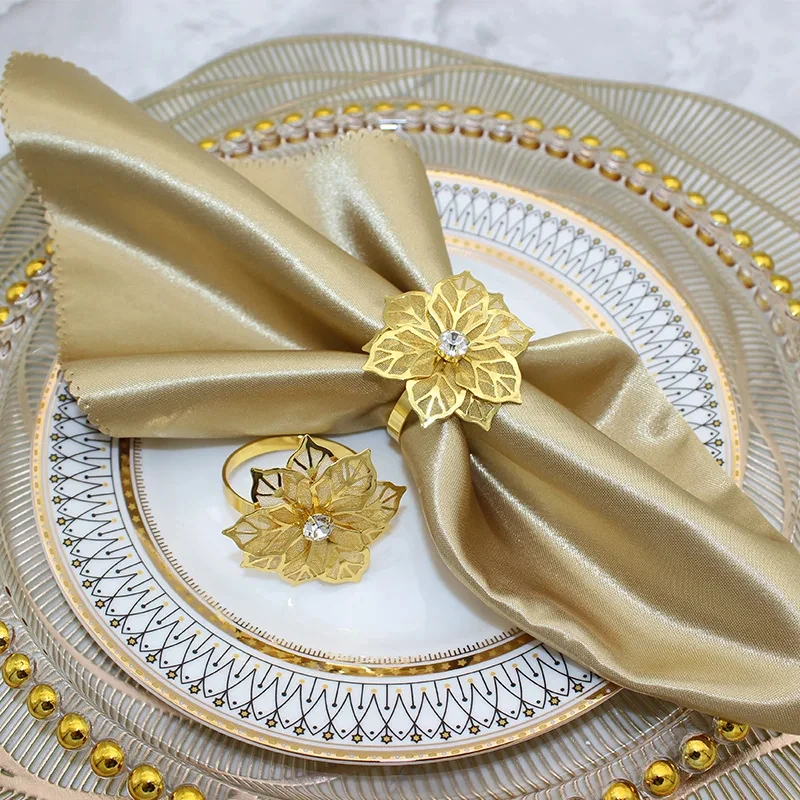 1/6Rose Flower Napkin Holder Floral Rhinestone Napkins Rings for Wedding Christmas Party Dinner Table Decor – Image 3