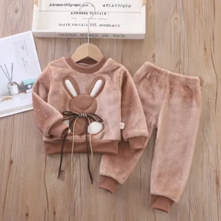 Baby Boys Girls Clothing Set Thicken Fleece Children Hooded Outerwear Tops + Pants 2PCS Outfits Kids Toddler Warm Costume Sets