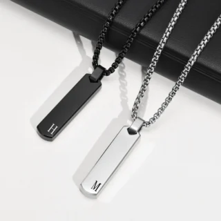 Initials Vertical Bar Necklace for Men,Stainless Steel  A-Z 26 Letters Charm Geometric Pendant Collars,Stylish Jewelry Gift