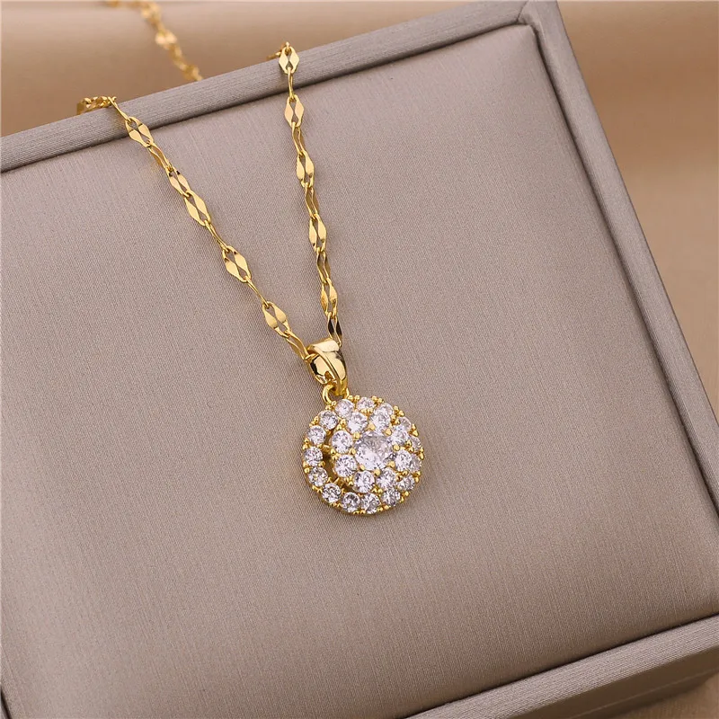 New In Light Luxury Zircon Crystal Stainless Steel Necklaces For Women Korean Fashion Sweet Sexy Female Clavicle Chain Jewelry – Image 2