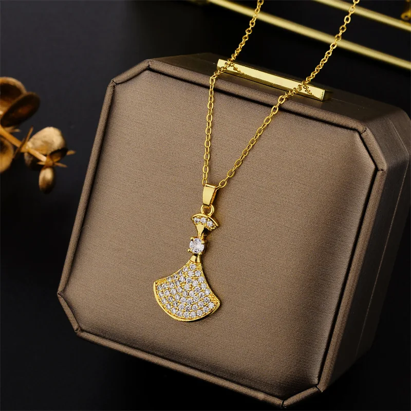 New In Light Luxury Zircon Crystal Stainless Steel Necklaces For Women Korean Fashion Sweet Sexy Female Clavicle Chain Jewelry – Image 24