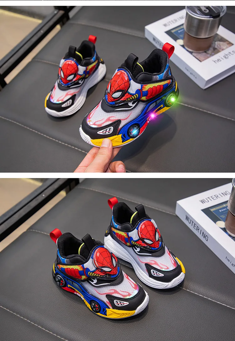 Disney Children's Shoes Fashion Cartoon LED Lights Spiderman Sneakers for Boys Breathable Sport Anti-slip Student Shoes Size 26 – Image 10