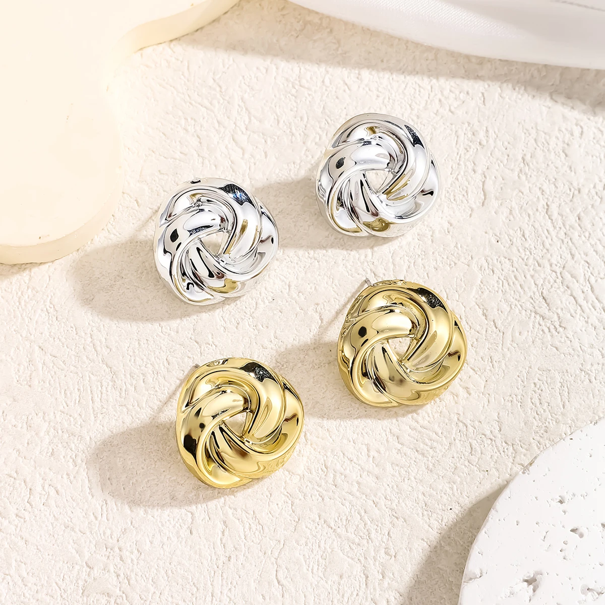 Gold Color Stud Earrings Irregular Hollow Earrings Twisted Geometric Personality Earrings for Women – Image 9