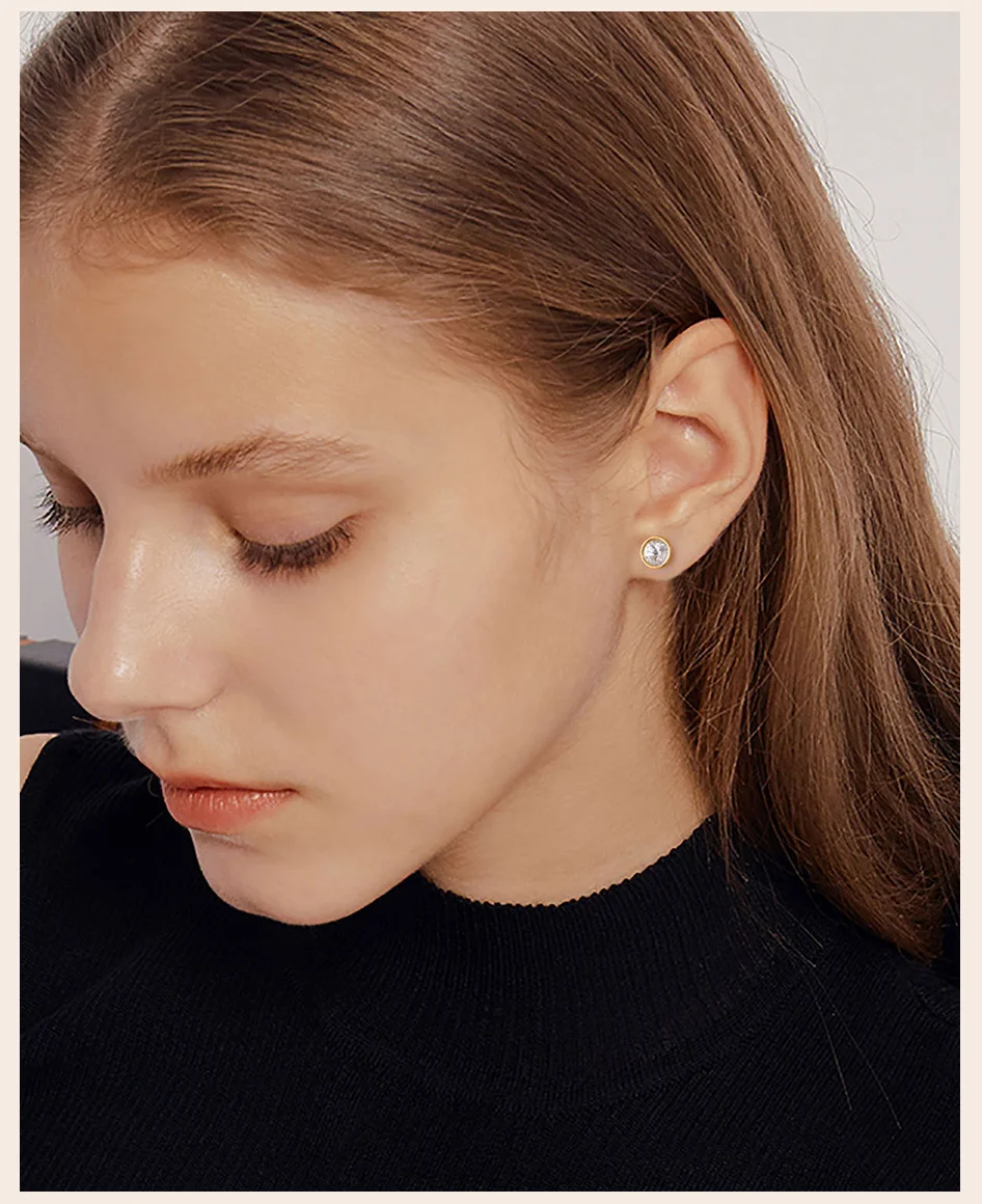 Sparking Round Cubic Zirconia Earring, Danity Women Stud Earrings Gold Plated Stainless Steel Jewelry – Image 8