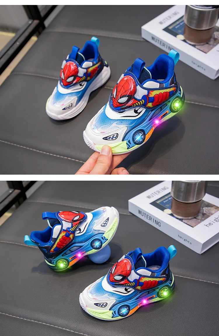 Disney Children's Shoes Fashion Cartoon LED Lights Spiderman Sneakers for Boys Breathable Sport Anti-slip Student Shoes Size 26 – Image 13