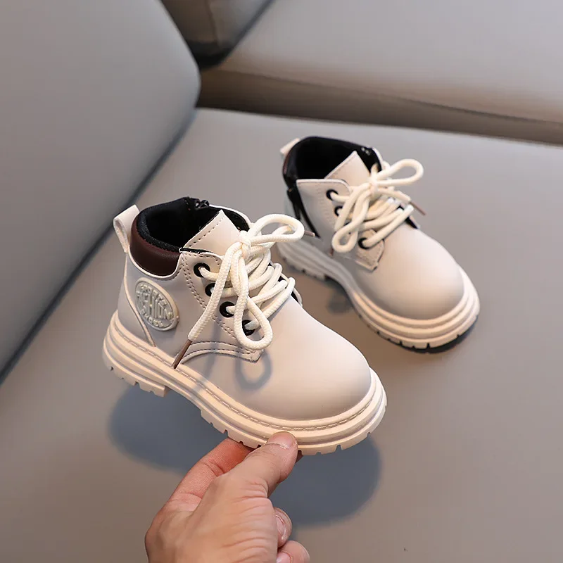 Winter Kids Combat Boots Furry Lined Children Ankle Boots Fashion Boys Girls Short Boots Student Non-slip Shoes Footwear – Image 4