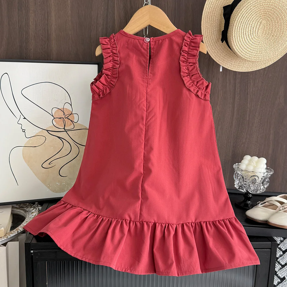 Bera Leader Korean Version Sleeveless Pleated Dress Solid Color Round Neck Children's Clothes Summer Kids Dresses for Girls Wear – Image 11