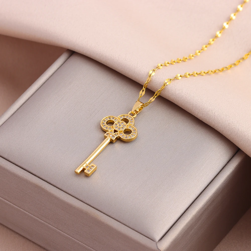 New In Light Luxury Zircon Crystal Stainless Steel Necklaces For Women Korean Fashion Sweet Sexy Female Clavicle Chain Jewelry – Image 7