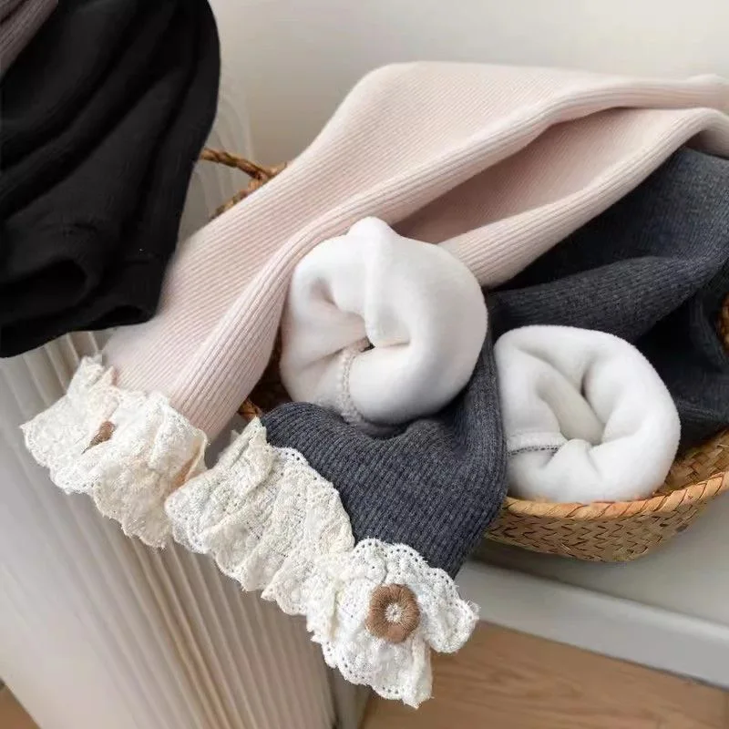 1-6 Years Baby Girls Thermal Leggings Spring Autumn Winter Kids Lace Flower Cute Simplicity Tight Trousers Children Skinny Pants – Image 6