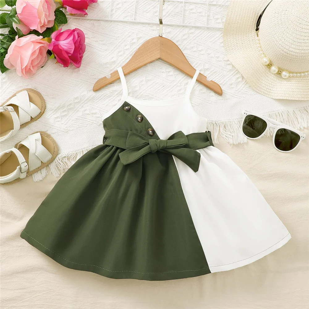 1-3Years Baby Girl Summer Daily Dress Strap Color Matching Dress Korean Style Birthday Party Fashion Dresses for Toddler Girl