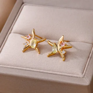 Water Drop Zircon Stars Stud Earrings For Women Stainless Steel Gold Color Statement Earring 2023 Femme Christmas Jewelry Gift