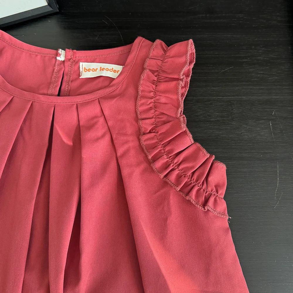 Bera Leader Korean Version Sleeveless Pleated Dress Solid Color Round Neck Children's Clothes Summer Kids Dresses for Girls Wear – Image 15