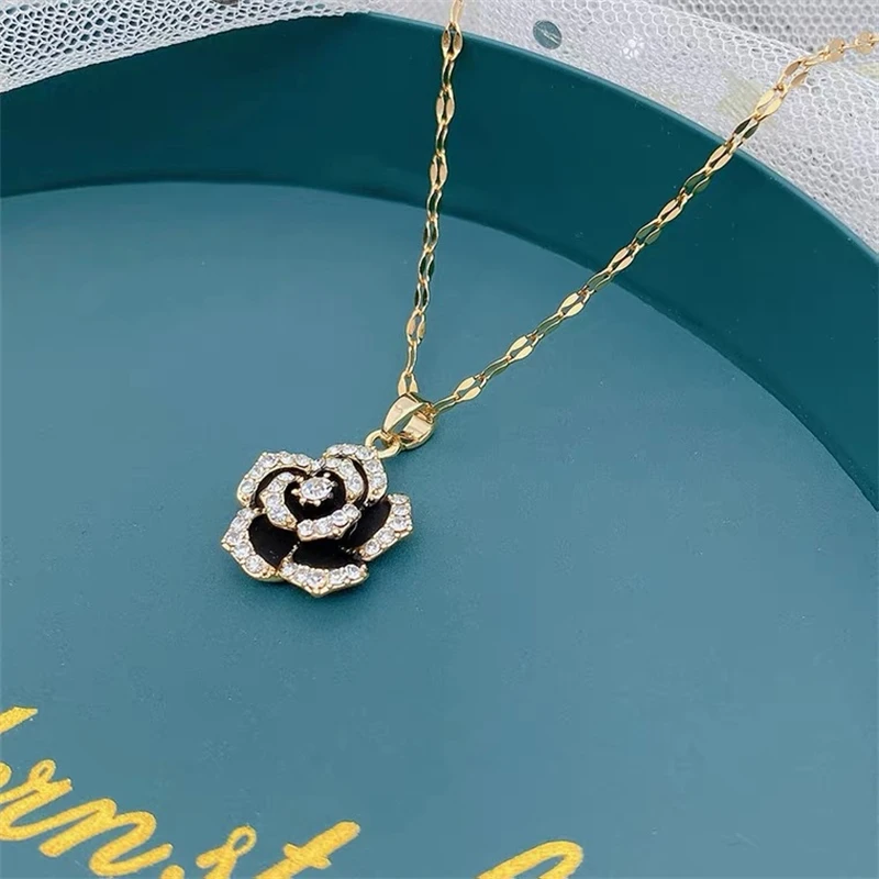 New In Light Luxury Zircon Crystal Stainless Steel Necklaces For Women Korean Fashion Sweet Sexy Female Clavicle Chain Jewelry – Image 32