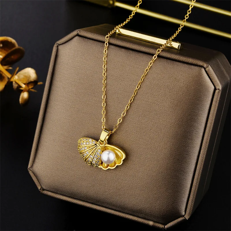 New In Light Luxury Zircon Crystal Stainless Steel Necklaces For Women Korean Fashion Sweet Sexy Female Clavicle Chain Jewelry – Image 16
