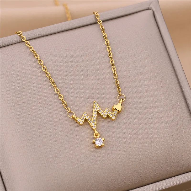 New In Light Luxury Zircon Crystal Stainless Steel Necklaces For Women Korean Fashion Sweet Sexy Female Clavicle Chain Jewelry – Image 15