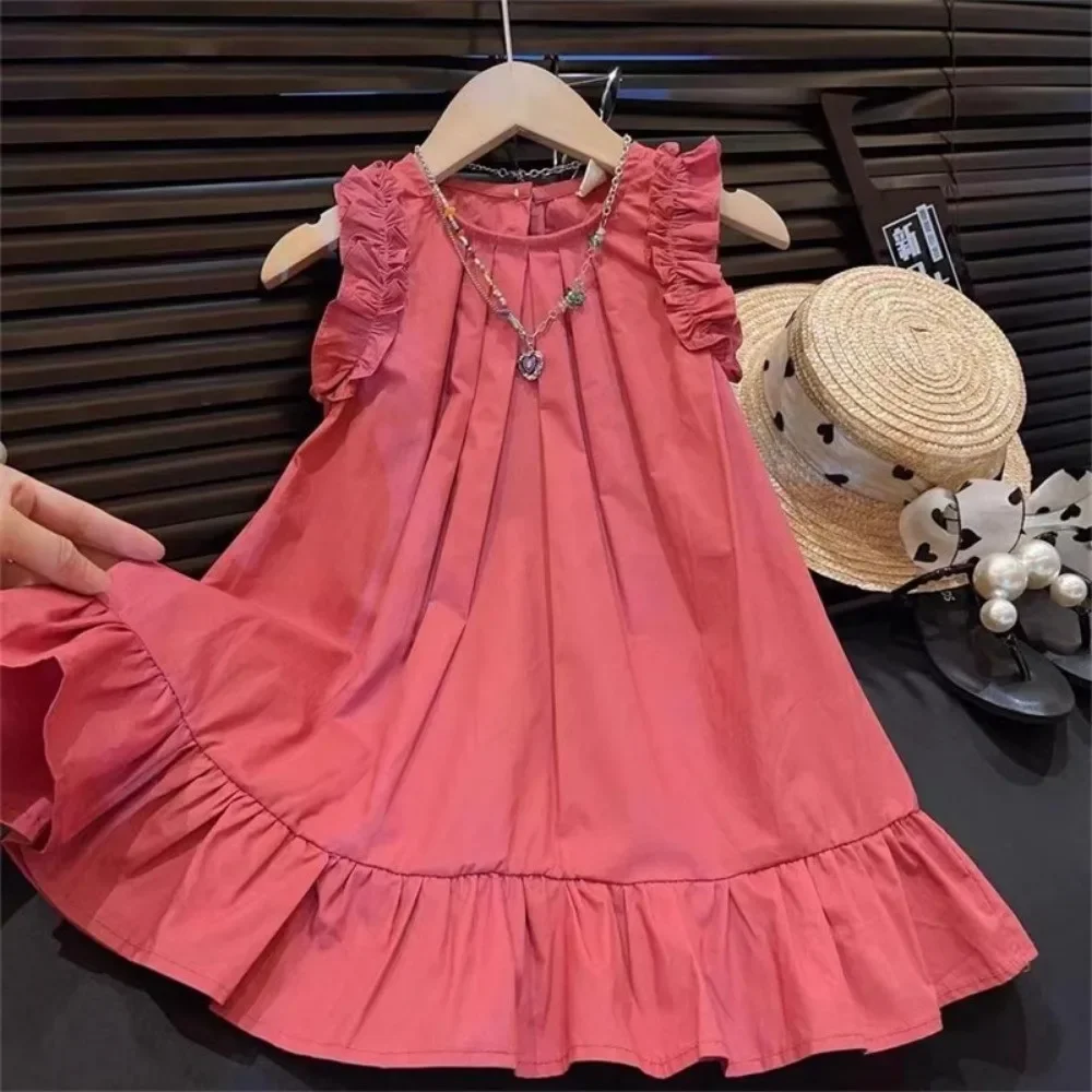 Bera Leader Korean Version Sleeveless Pleated Dress Solid Color Round Neck Children's Clothes Summer Kids Dresses for Girls Wear – Image 7