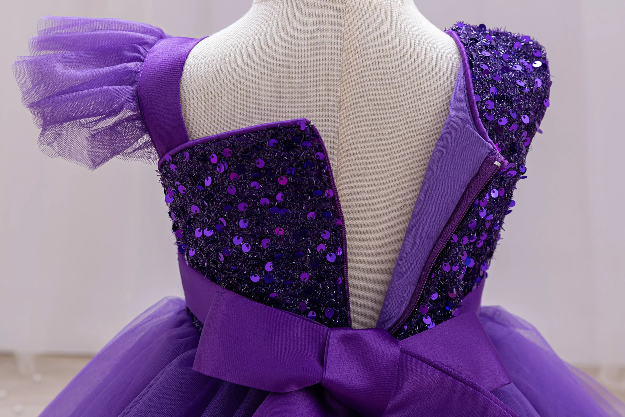 Elegant Girl Princess Dress Small flying sleeves asymsymmetrical straps Formal occasion Girl dress Sequin Wedding dress Party gi – Image 24