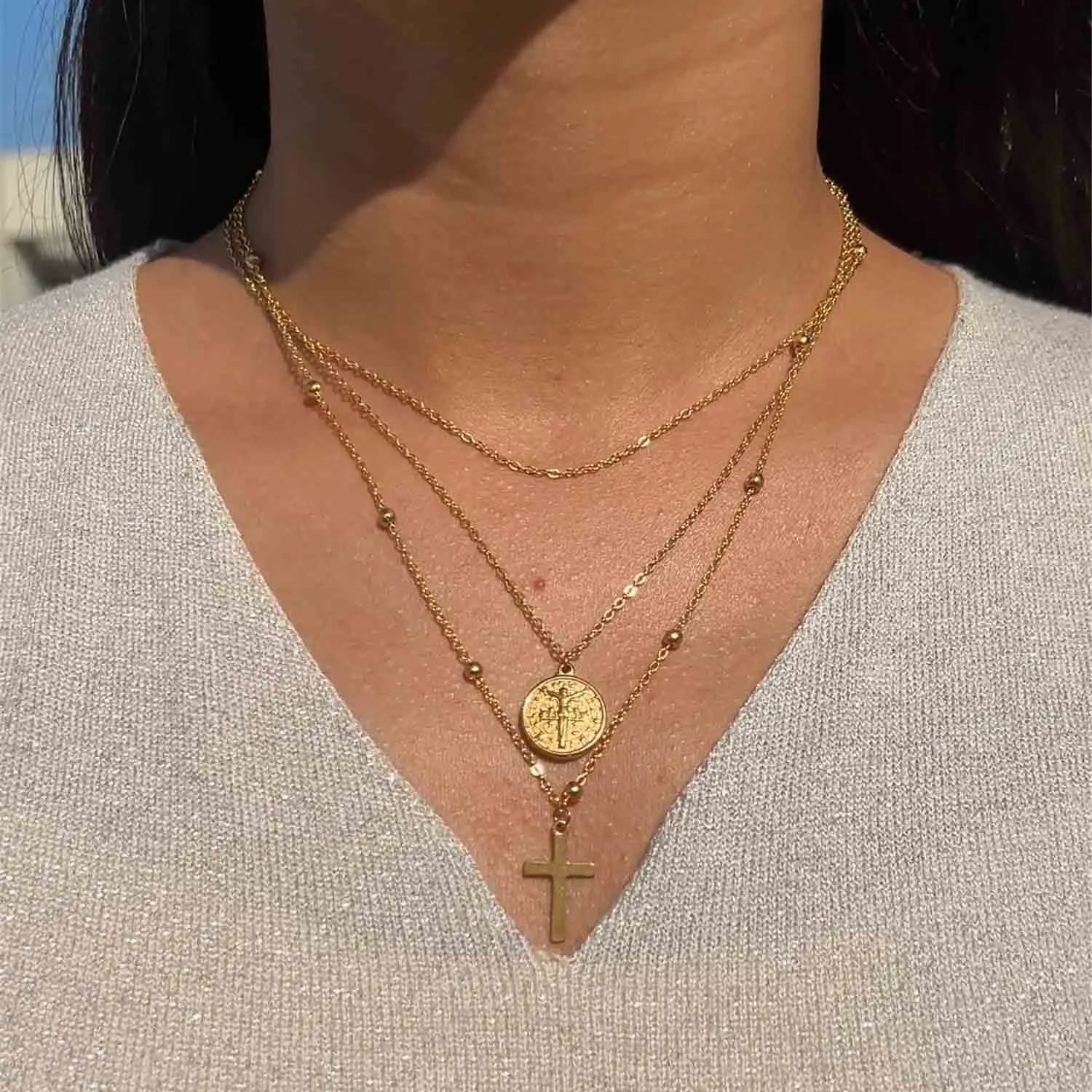 Catholic Church Jesus Necklaces Stainless Steel Multi Layered Cross Choker Necklace For Women New Religious Christian Jewelry – Image 14