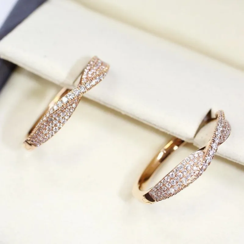 Luxurious Sparking Inlaid Synthetic Zircon Golden Plated Hoop Earrings Women Fashion Exquisite Daily Wedding Jewelry Accessories – Image 9