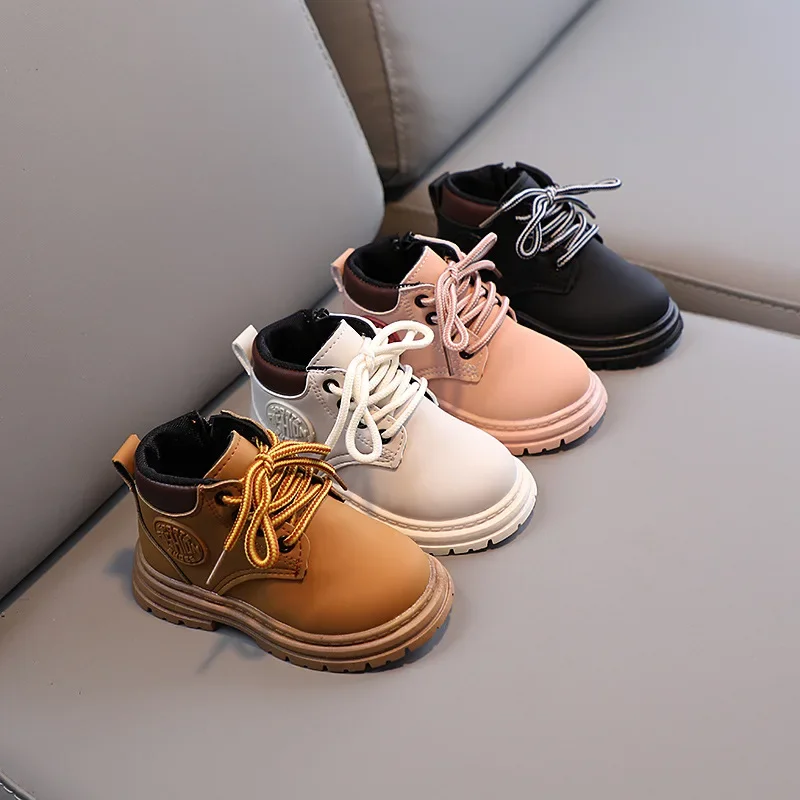 Winter Kids Combat Boots Furry Lined Children Ankle Boots Fashion Boys Girls Short Boots Student Non-slip Shoes Footwear – Image 2