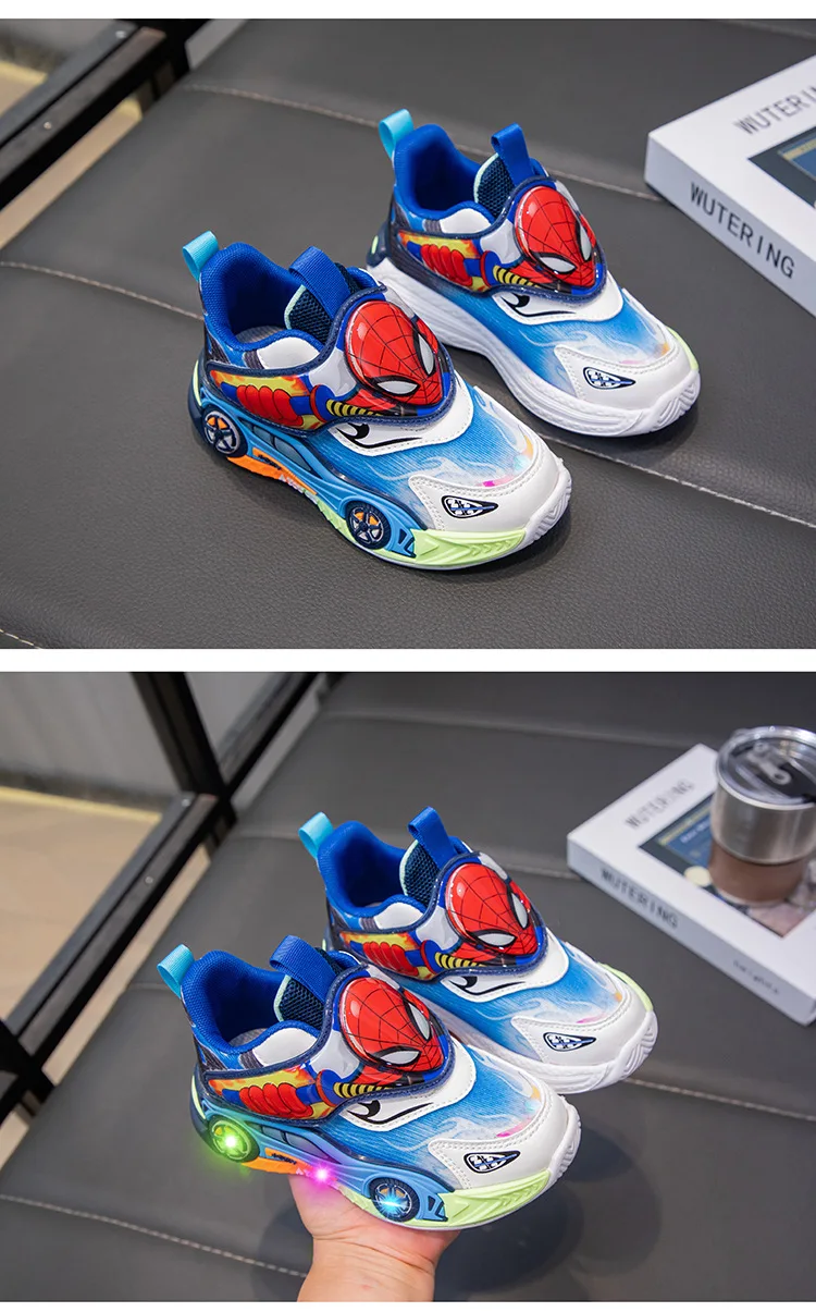 Disney Children's Shoes Fashion Cartoon LED Lights Spiderman Sneakers for Boys Breathable Sport Anti-slip Student Shoes Size 26 – Image 15