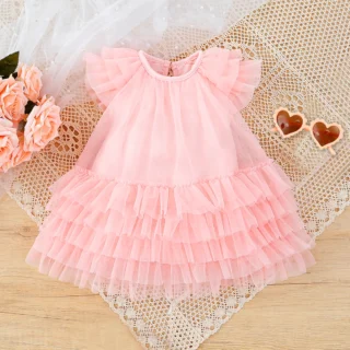 Baby's Summer Solid Color Dress Mesh Princess Dress Sweet Cute Exquisite Child Accessories