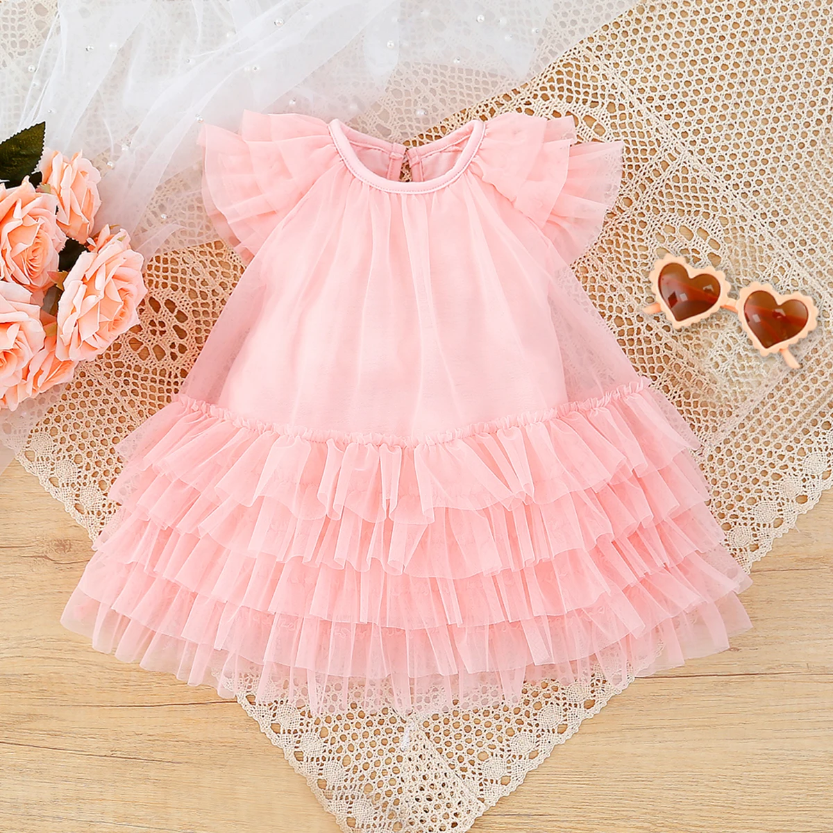 Baby's Summer Solid Color Dress Mesh Princess Dress Sweet Cute Exquisite Child Accessories