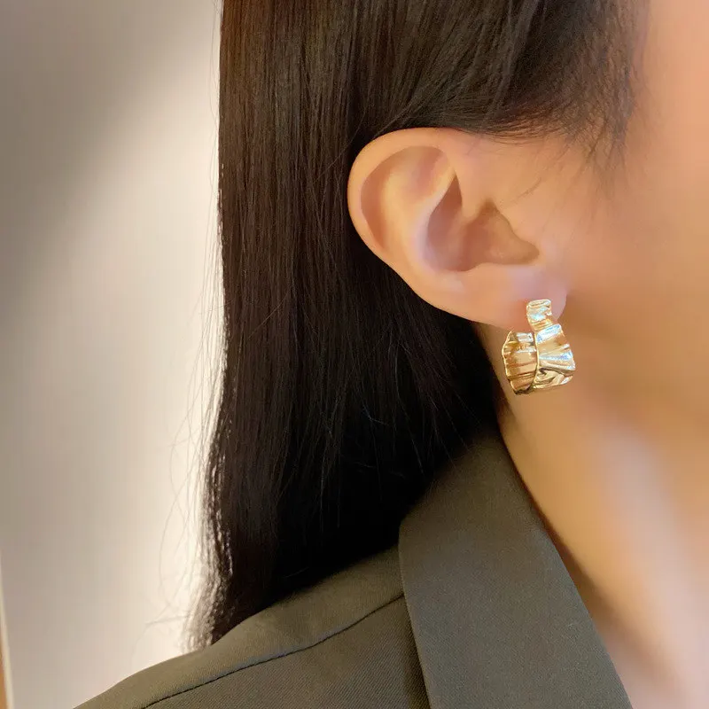 Irregular C Shaped Earrings for Women Stainless Steel Geometric Earring 2024 Trending Wedding Party Aesthetic Jewelry aretes – Image 4