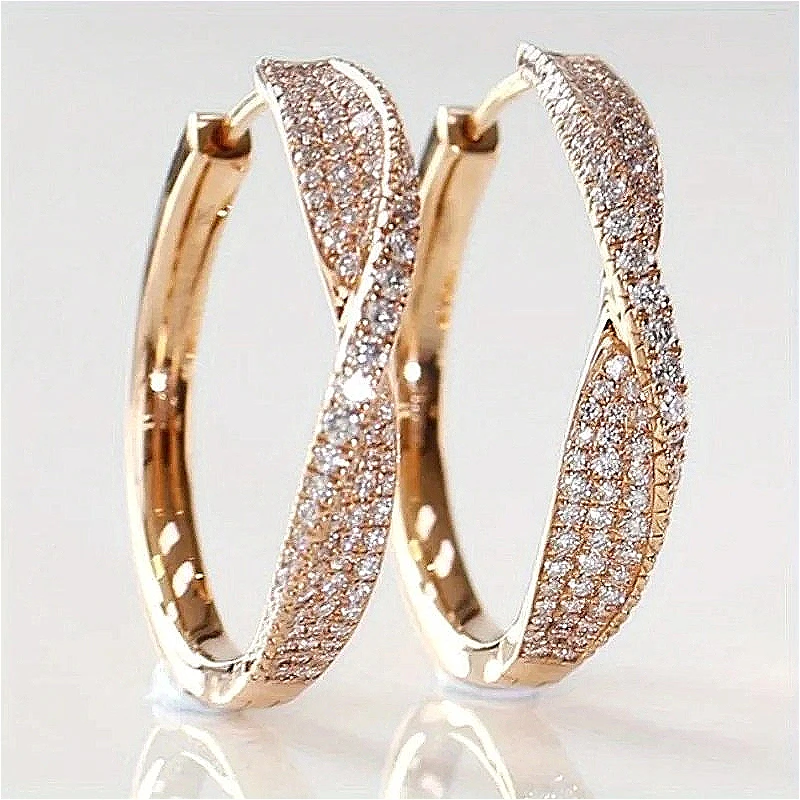 Luxurious Sparking Inlaid Synthetic Zircon Golden Plated Hoop Earrings Women Fashion Exquisite Daily Wedding Jewelry Accessories