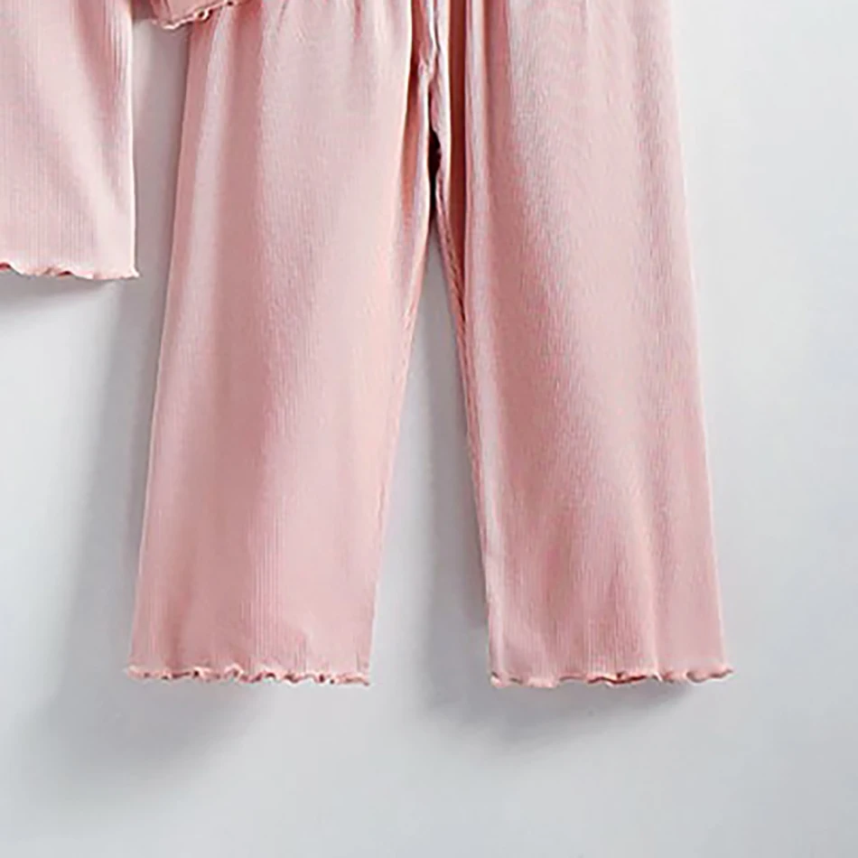 Adorable Children Summer Homewear Sleepwear Sets Breathable Cotton Blend Girls Hot Days Short Sleeve Loungewear with Long Pants – Image 5