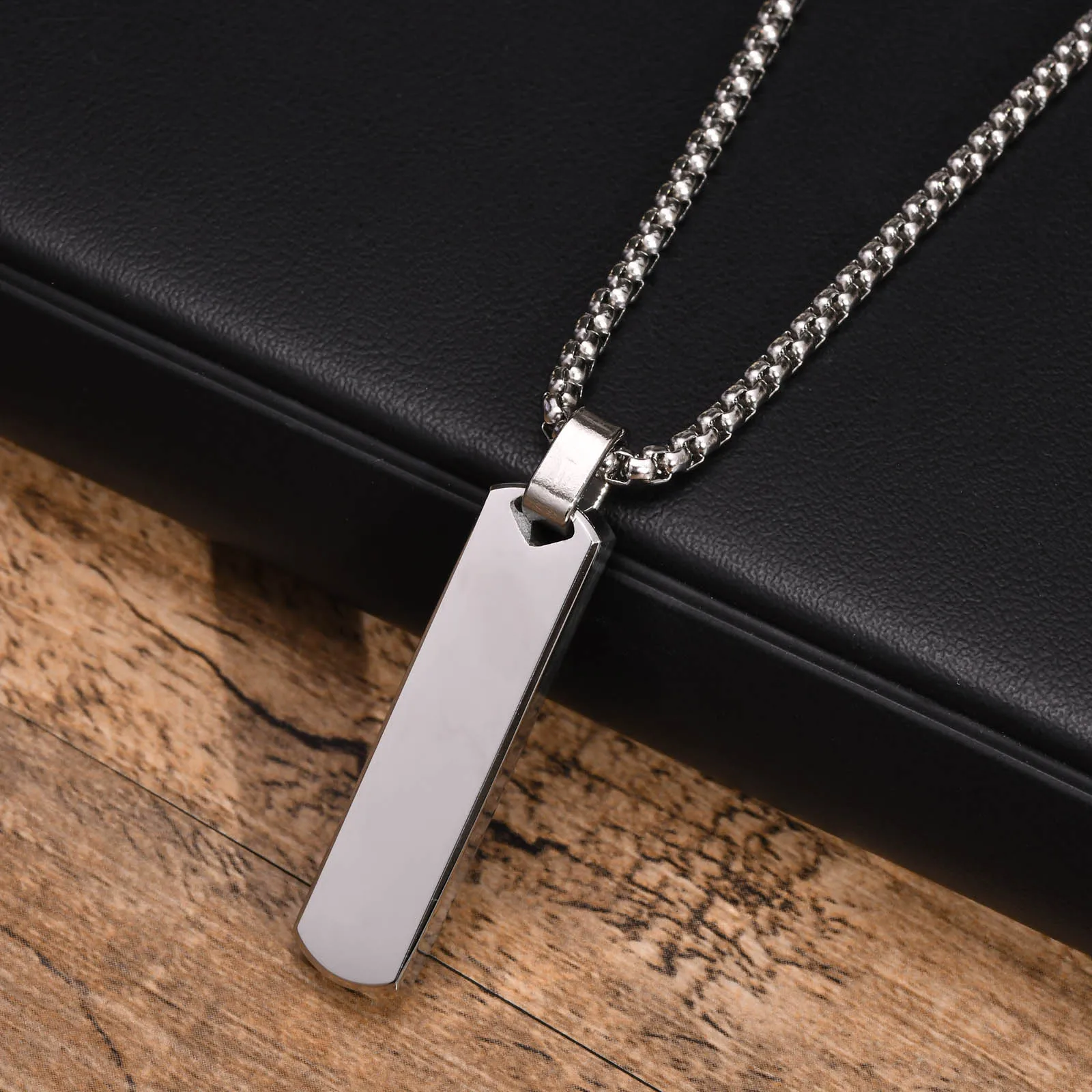 Initials Vertical Bar Necklace for Men,Stainless Steel A-Z 26 Letters Charm Geometric Pendant Collars,Stylish Jewelry Gift – Image 4