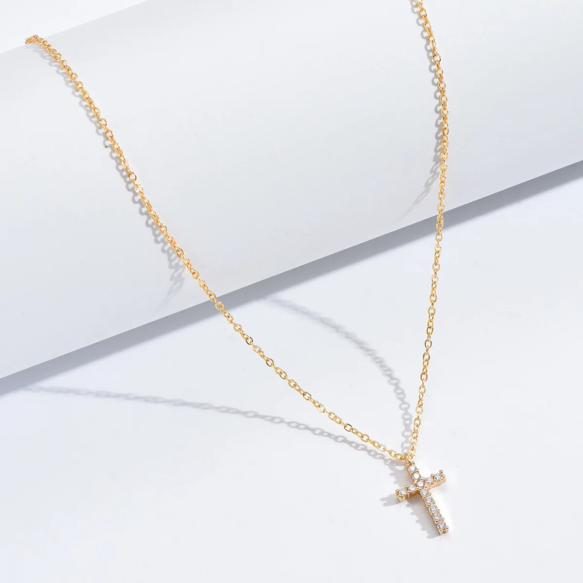 Fashion New Zircon Inlaid Cross Necklace Pendant Jewelry for Women Gold Color Long Clavicle Chain Necklaces – Image 2