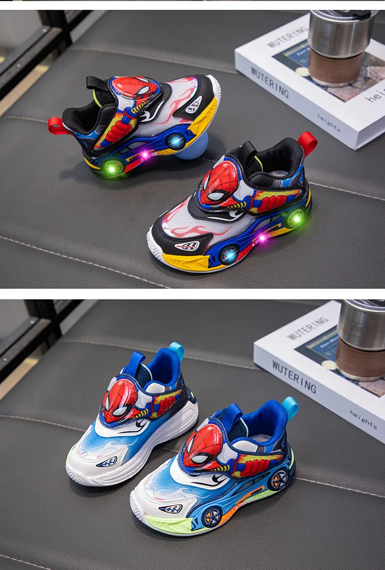 Disney Children's Shoes Fashion Cartoon LED Lights Spiderman Sneakers for Boys Breathable Sport Anti-slip Student Shoes Size 26 – Image 12