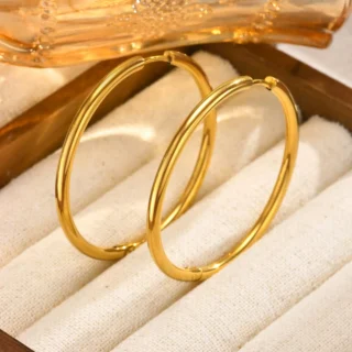 Vintage Metal Big Round Hoop Earrings for Women,Statement  Dangle Earrings,Stainless Steel Gold Plated Earring Jewelry Gifts