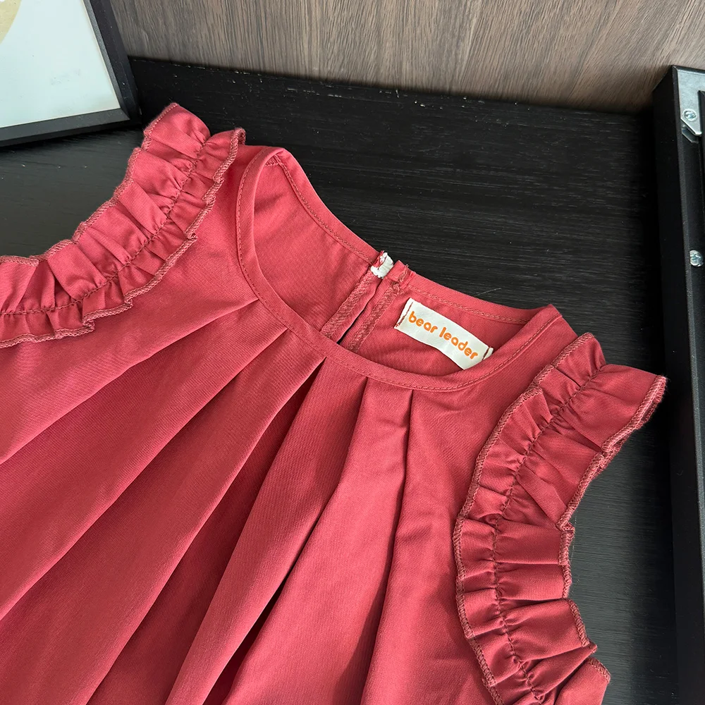 Bera Leader Korean Version Sleeveless Pleated Dress Solid Color Round Neck Children's Clothes Summer Kids Dresses for Girls Wear – Image 13